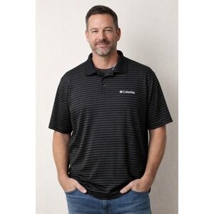Columbia Mens Omni-Shade Striped Polo Shirt Black Grey XXL Short Sleeve Gorpcore